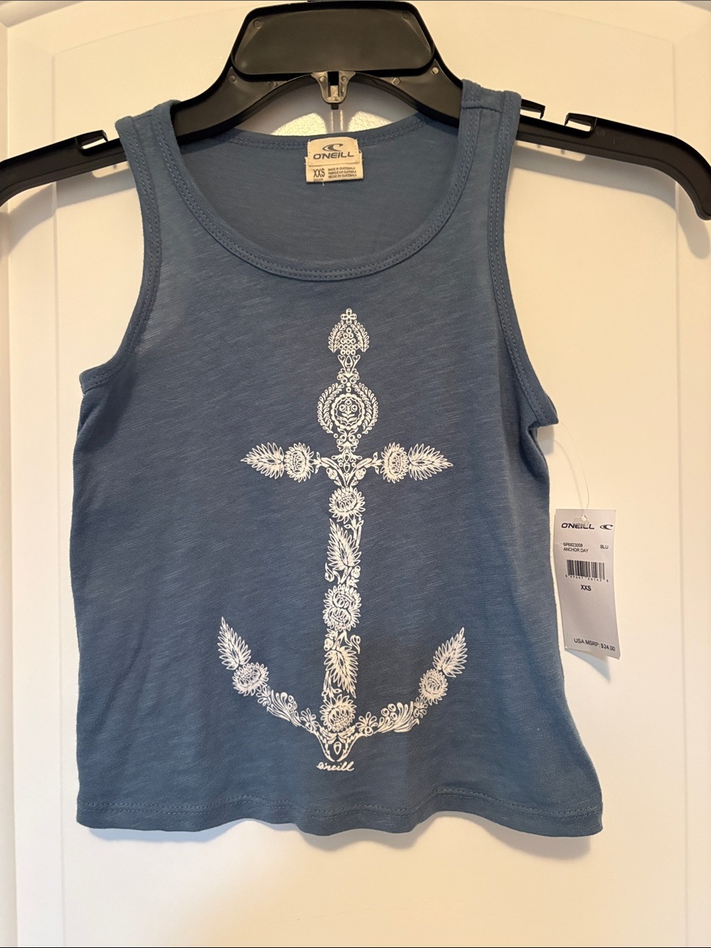 O'Neill Blue Scoop Neck Tank with White Anchor Print